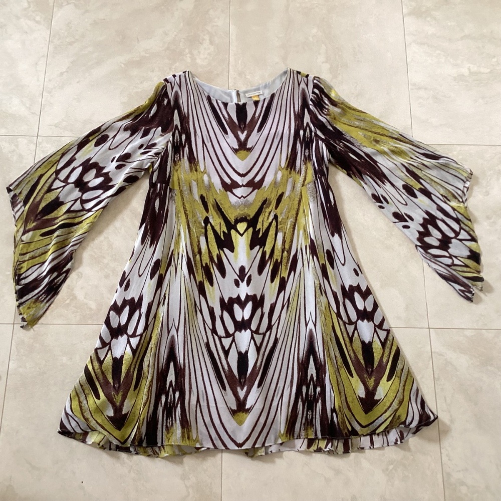 Anthropologie Leifsdottir Sarita Silk Swing Dress Bell Sleeves Abstract Print - Picture 9 of 13